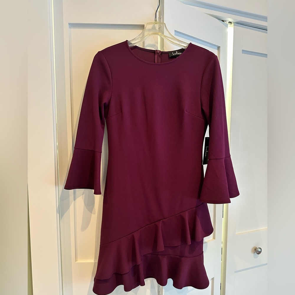 Lulu's Plum Long Sleeve Ruffle Dress